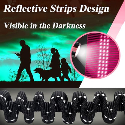 Bungee Dog Leash Extension Attachment 4ft with Double Swivel Clips for Bicycle, Running，Reflective Shock Absorbing Lead for Dogs up to 150 lbs (1, Pink-Reflective) - color: Pink-Reflective