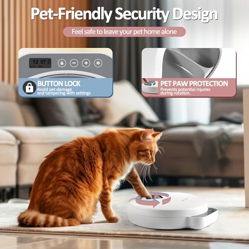 QXQIN Automatic Cat Feeder Wet Food, 4 Meals Cordless Auto Refrigerated Pet Feeder with 2 Ice Packs & Meal Cover, Programmable Timer & 4PCS AA Batteries Included for Cats Small Dogs-ABS Food Tray