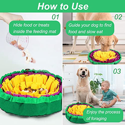 Vivifying Snuffle Mat for Dogs, Enrichment Dog Puzzle Toys for Slow Eating and Keep Busy, Adjustable Sniff Mat Encourages Natural Foraging Skills and Mental Stimulation(Yellow Purple) - color: Yellow&Purple&Green
