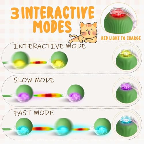 2 PCS Interactive Cat Toy Rolling Ball Chewie Viral Dog Ball with Tail, Smart Automatic Rolling Pet Balls,Automatic Moving Electric Cat Toy - color: Color3