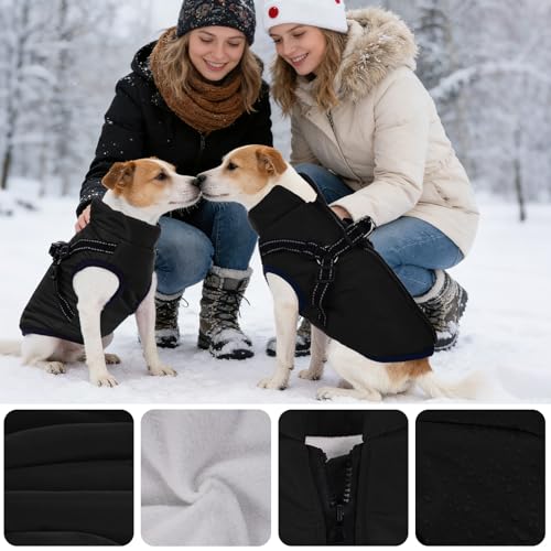 Dog Winter Coat with Harness Winter Jacket for Small Dogs Reflective Cold Weather Coats Warm Pet Vest Waterproof Snowsuit (Black, Small) - color: Black, size: Small