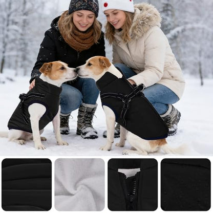 Dog Winter Coat with Harness Winter Jacket for Small Dogs Cold Weather Coats Warm Pet Vest Waterproof Snowsuit (Black, Medium) - color: Black, size: Medium
