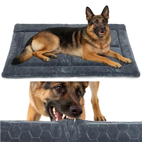 Chew Proof Dog Mat - Indestructible Durable Kennel Mat for Aggressive Chewers, Machine Washable, Chew Proof Dog Crate Pad with Reinforced Corners, Indoor Use for Medium Dogs, Grey, 41"x27" - size: XL-CRATE (41x27x1 in)