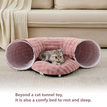 Bubble Cat Tunnel for Indoor Cats, Round Peekaboo Cave Toy with Dangling Balls, Donut Tunnel Bed with Circle Mat for Puppy Kitten Rabbit, Dusty Pink - color: Dusty Pink