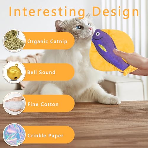 Soft Catnip Toys Fish, 3 Pack Crinkle Sound Cat Toys, Interesting Indoor Cat Kicker Toys, Durable and Highly Interactive Catnip Toys (Flatfish) - color: Flatfish