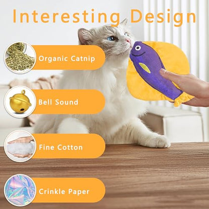 Soft Catnip Toys Fish, 3 Pack Crinkle Sound Cat Toys, Interesting Indoor Cat Kicker Toys, Durable and Highly Interactive Catnip Toys (Flatfish) - color: Flatfish