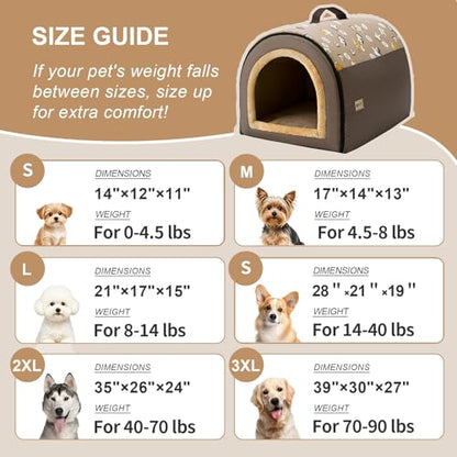 Jiupety Indoor Dog House, 2 in 1 Portable Foldable House Bed with Cover, Pet Tent & Cave Bed for Small Medium Dog, L(21"×17"×15"), Up to 16 Lb, Brown - style: L