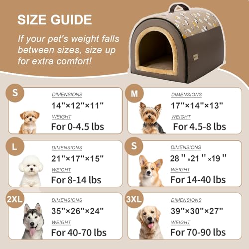 Jiupety 2 in 1 Dog House Indoor, Comfy Cave Bed Covered Dog Bed, Portable House for Large Dogs, 3XL(39"×32"×28"), Up to 90 Lb, Brown - style: 3XL