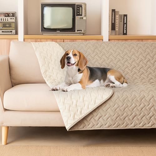 gogobunny 100% Double Sided Waterproof Dog Blanket Soft Bed Pet Cover Reversible Protect Furniture Couch Sofa Car for Puppy Cat Kids (Dark Beige/Light Beige, 82x82 Inch (Pack of 1)) - color: Dark Beige/Light Beige, size: 82x82 Inch (Pack of 1)