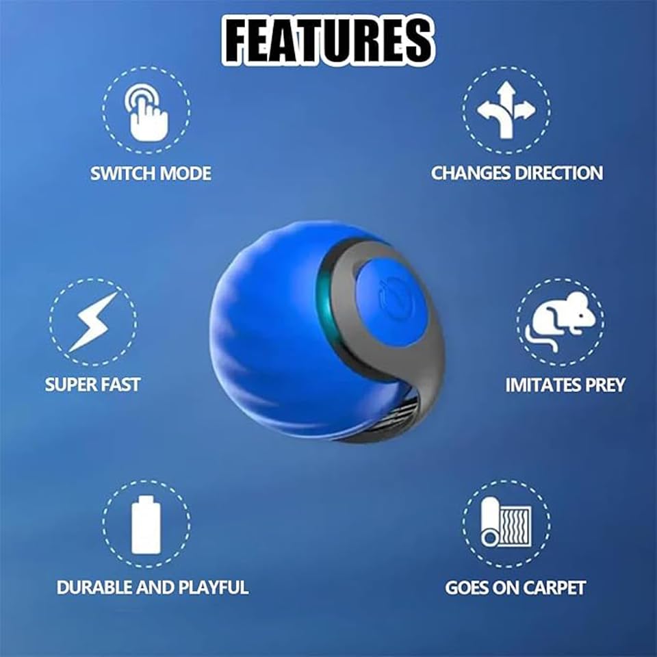 Interactive Cat Toy Ball,Speedy Tail2.0 Cat Toy,Automatic Interactive Cat Toys for Indoor Cats with 2 Tails,2Speeds Rechargeable Cat Enrichment Toys for Small/Medium/Large Cats to Keep Them Busy(Blue) - color: Blue