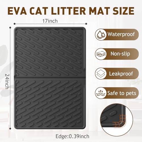 Cat Litter Mat with Grooves & Raised Edge, Urineproof/Waterproof, Foldable, Litter Scattering Control, Easy to Clean & Recycle (24 * 17in-Black-1 Pack) - size: 24*17 IN-Black-1 Pack