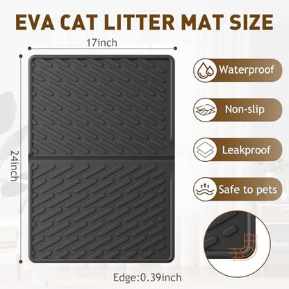 Cat Litter Mat with Grooves & Raised Edge, Urineproof/Waterproof, Foldable, Litter Scattering Control, Easy to Clean & Recycle (24 * 17in-Black-1 Pack) - size: 24*17 IN-Black-1 Pack