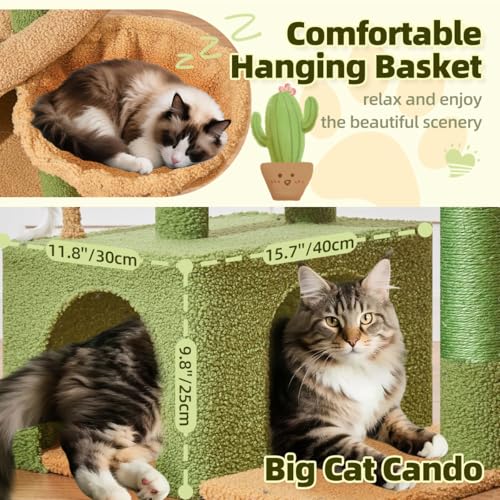 Taoqimiao MS043T Cat Tree, 32.2-Inch Cat Tower for Indoors Cats, Cat Condo with Large Cat Perch, Spacious Cat Cave, Scratching Posts for Small and Medium Cats, Cactus - color: Cactus