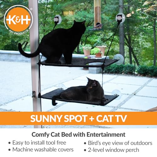 K&H Pet Products EZ Mount Double Stack Cat Window Perch for Large Cats, Sturdy Window Hammock Bed, Steel Frame, Sturdy Suction Cups, 2 Washable Shelf Covers, Foldable - Fits 27"W X 31"H Glass Spaces - style: Double Stack
