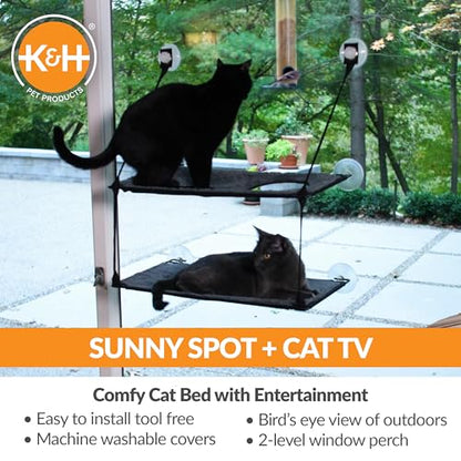 K&H Pet Products EZ Mount Double Stack Cat Window Perch for Large Cats, Sturdy Window Hammock Bed, Steel Frame, Sturdy Suction Cups, 2 Washable Shelf Covers, Foldable - Fits 27"W X 31"H Glass Spaces - style: Double Stack