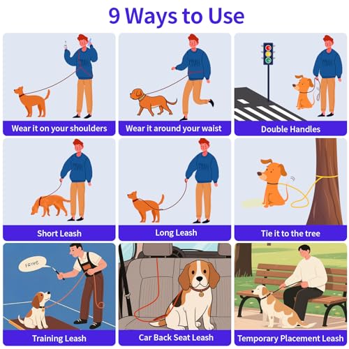 Hands Free Dog Leash by Kazazoo, Adjustable 6-9 FT Waist & Crossbody Leash with Quick Off Buckle, Reflective Stitches for Walking, Jogging,Medium to Large Dogs & Puppies Purple-L - color: Purple, size: L