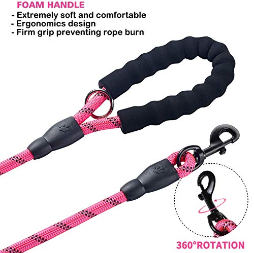 JSXD 5 FT Heavy Duty Double Handle Dog Leash with Comfortable Padded and Reflective Rope, for Small, Medium, Large Dogs (Rope-Pink) - color: Rope-Pink