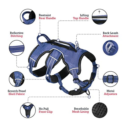 Tuff Pupper Escape Proof No Escape Dog Harness | 5 Point Adjustable Fit Harness for Dogs | Padded Dog Harnesses | Handle Dog Lift Harnesses - color: Midnight Blue, size: Small