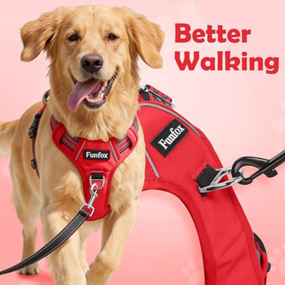 Funfox Dog Harness No Pull, Adjustable Pet Vest Harness, Super Soft Material with Vertical Handle Easy Control, Reflective Night Walking, 2 Leash Clips for Small Sized Dogs, Red, S - color: Red, size: Small
