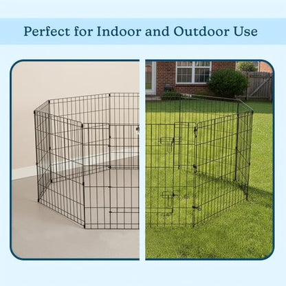 Puppy Playpen - Foldable Metal Exercise Enclosure with Eight 24-Inch Panels - Indoor/Outdoor Fence for Dogs, Cats, or Small Animals by PETMAKER - size: 24" X 24"