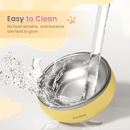 Pawaii Small Dog Bowls, 12 oz. Food Water Bowl Designed for Puppies and Cats with Non-Slip Rubber Base, Upgraded Metal Insulated, Double Stainless Steel Bowls, Cheese Yellow - color: Cheese Yellow, size: 12oz
