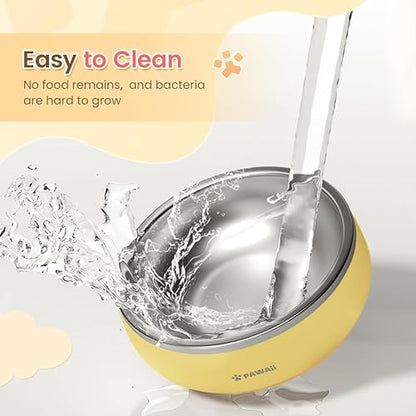 Pawaii Small Dog Bowls, 12 oz. Food Water Bowl Designed for Puppies and Cats with Non-Slip Rubber Base, Upgraded Metal Insulated, Double Stainless Steel Bowls, Cheese Yellow - color: Cheese Yellow, size: 12oz