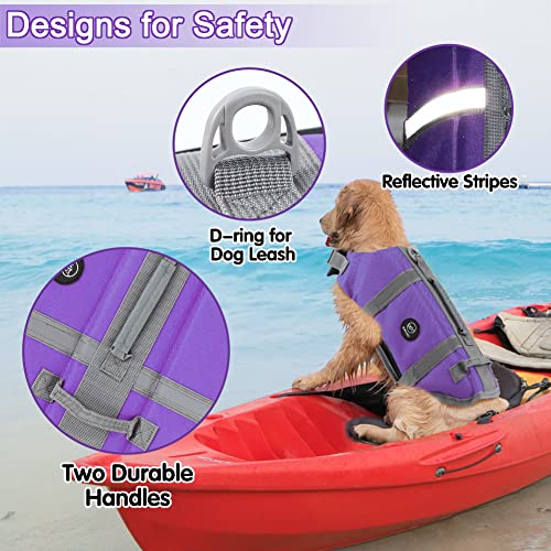 EMUST Dog Life Vests, Adjustable Dog Life Jacket with Rescue Handle, Dogs Flotation Vest for Small/Medium/Large Dogs, XS, Purple - color: Purple, size: XS