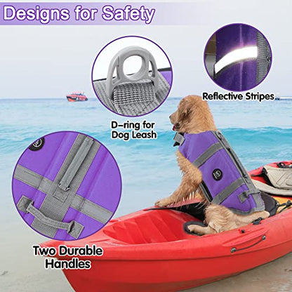 EMUST Dog Life Vests, Adjustable Dog Life Jacket with Rescue Handle, Dogs Flotation Vest for Small/Medium/Large Dogs, XS, Purple - color: Purple, size: XS