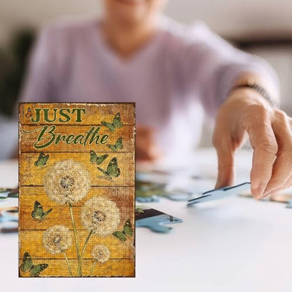 1000 Pieces Jigsaw Puzzles for Adults, Just Breathe Dandelion Butterfly Art Puzzle, Stress Relief Concentration Training Brain Teaser Puzzle 29.5x19.7 Inch - color: Wooden Puzzle12, size: 1000 Piece pcs