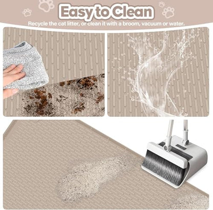 Kalolary Cat Litter Mats, 40" x 28" Extra Large Silicone Cat Mat for Litter Box, Easy to Clean Kitty Litter Trapping Mat, Soft on Kitty Paws, Waterproof, Urine-Proof Kittys Litter Mats for Floor,Khaki - color: Khaki: 101x71cm