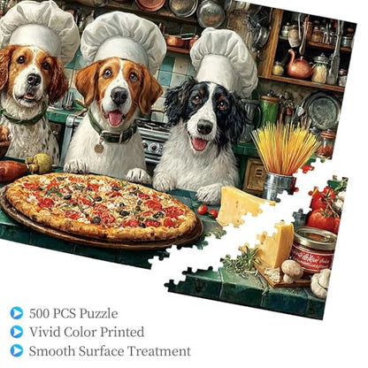 500 Pieces Jigsaw Puzzles for Adults, Dog Chefs Pizza Kitchen Art Puzzle, Stress Relief Concentration Training Brain Teaser Puzzle 20.4x15 Inch - color: Wooden Puzzle5, size: 500 Piece pcs