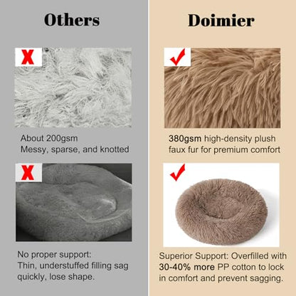 Calming Donut Dog Bed Medium Size Dog - Washable Removable Cover Non-Slip Bottom, Round Pet Bed Cat Bed Warming Fluffy Plush Faux Fur Anti-Anxiety, Fits up to 45 lbs (Camel, 30") - color: Camel, size: 30"L x 30"W x 8"Th