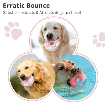 Dog Toys for Aggressive Chewers, Indestructible Squeaky Chew Toy to Keep Them Busy, Interactive Rubber Donut with Milk Flavor & Bounce, Teeth Cleaning for Small Medium Large Breed, Pink - color: Pink