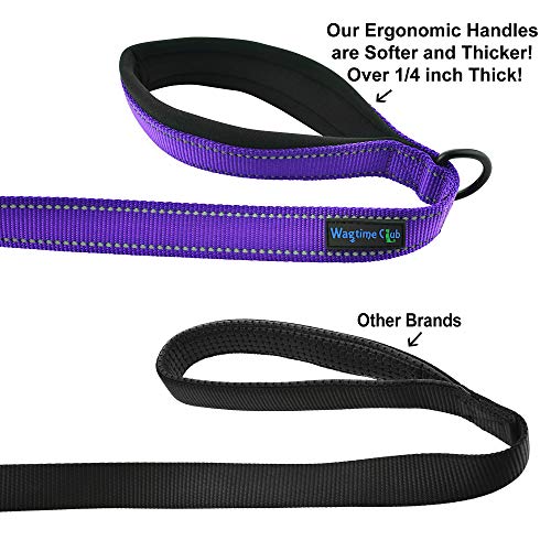 Wagtime Club Double Handle Dog Leash, 6ft Long Heavy Duty Dog Leash with Paded Traffic Handles for Extral Control and Training, Dual Handles Leads, Large Medium Small Dogs (Reflective Vibrant Purple) - color: Reflective Vibrant Purple