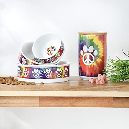 Bone Dry Ceramic Food Bowls, Non-Slip & Dishwasher Safe, Small Set, 4.25x2, Peace Paw, 2 Count - color: Peace Paw, size: Small Set, 4.25x2"