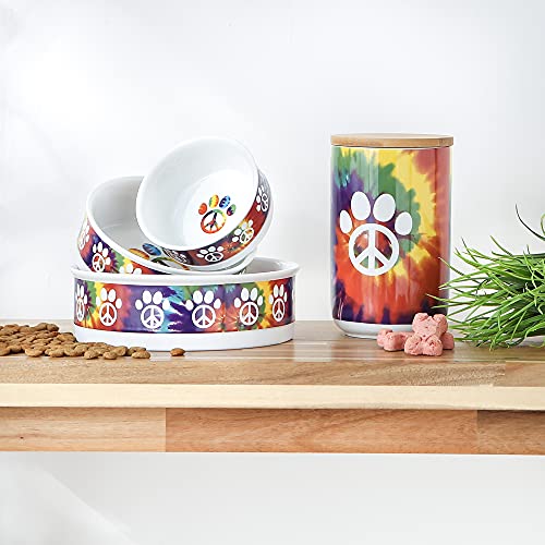 Bone Dry Ceramic Food Bowls, Non-Slip & Dishwasher Safe, Large Set, 7.5x2.4, Peace Paw, 2 Count - color: Peace Paw, size: Large Set, 7.5x2.4"