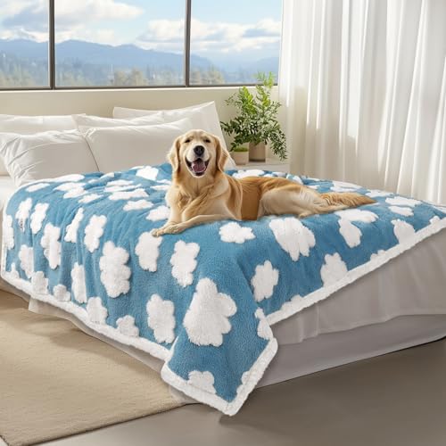 Luciphia Waterproof Pet Blanket for Medium Large Dogs Washable Fluffy Thick Jacquard Shag Fleece Warm Sherpa 3D Textured Flower Print for Cats Puppy Couch Protection (Blue Cloud,85x57 inches) - color: Blue Cloud, size: 85x57 inches