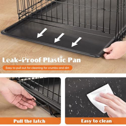 Dog Crate Kennel, 42 Inch Metal Pet Cage Double Door W/Divider Panel, Folding Travel Indoor Outdoor Dog Kennel Leak-Proof Plastic Tray Wire Animal Cage - size: 42.13"L x 26.77"W x 28.74"H