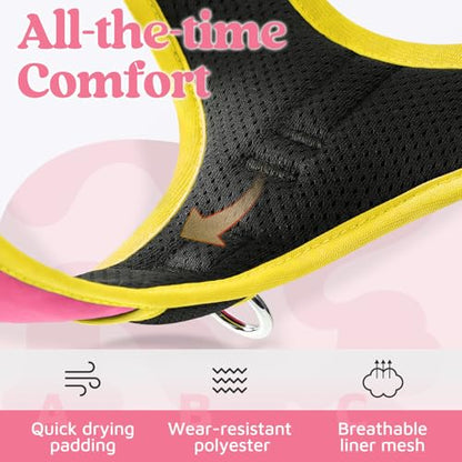 rabbitgoo Dog Harness Small Sized, No Pull Dog Vest with 3 Buckles, Adjustable Soft Padded Pet Harness with Easy Control Handle and Reflective Strips, Pink & Yellow, S - color: Pink & Yellow, size: Small