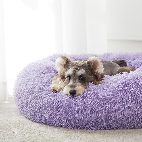 WESTERN HOME WH Calming Dog Bed & Cat Bed, Anti-Anxiety Donut Dog Cuddler Bed, Warming Cozy Soft Dog Round Bed, Fluffy Faux Fur Plush Dog Cat Cushion Bed for Small Medium Dogs and Cats - color: Purple, size: 27.0"L x 27.0"W x 8.0"Th