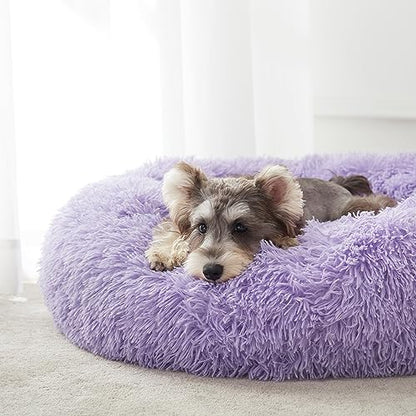 WESTERN HOME WH Calming Dog Bed & Cat Bed, Anti-Anxiety Donut Dog Cuddler Bed, Warming Cozy Soft Dog Round Bed, Fluffy Faux Fur Plush Dog Cat Cushion Bed for Small Medium Dogs and Cats - color: Purple, size: 27.0"L x 27.0"W x 8.0"Th