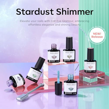 modelones Cat Eye Gel Nail Polish 6 Colors Red Green Silver Purple Blue Glitter Cat Eye Gel Polish Holographic 9D Semi-transparent With Magnet Soak Off Led Nail Art DIY Salon Gifts For Women Girl - color: A-1 Galaxy Cat Eye
