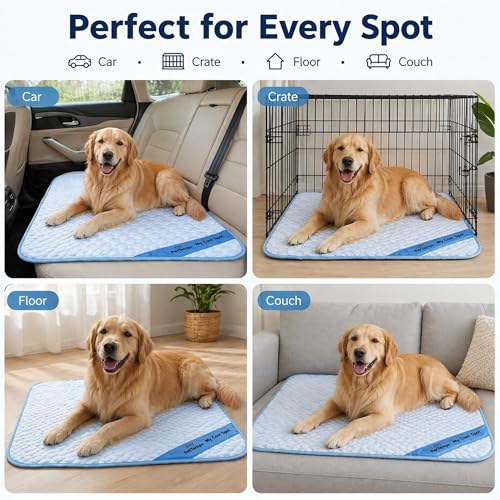 Pet Cooling Mat for Dogs & Cats – Ice-Silk Breathable Washable Foldable Cooling Blanket, Durable Portable Non-Slip Dog Bed for Crate, Kennel, Car & Outdoor Use, Blue 19.7 x 15.7in Small - size: Small