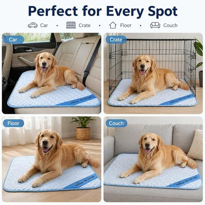 Pet Cooling Mat for Dogs & Cats – Ice-Silk Breathable Washable Foldable Cooling Blanket, Durable Portable Non-Slip Dog Bed for Crate, Kennel, Car & Outdoor Use, Blue 39.4 x 27.6in Large - size: Large