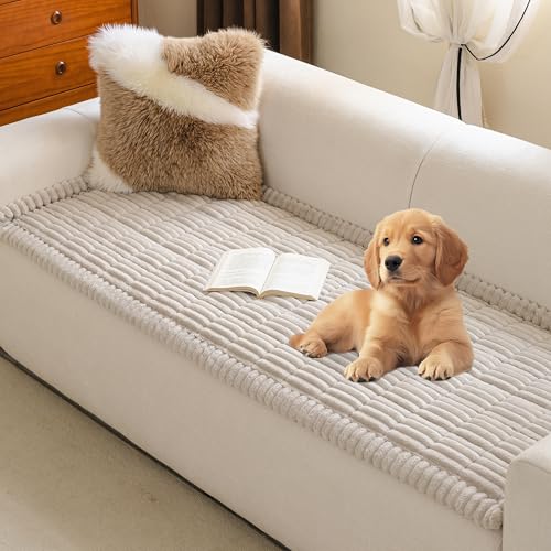 MYSKY HOME Couch Covers for 3 Cushion Sofa Pet Friendly, Couch Cover for Dogs, Sofa Covers for Pets Washable, Soft Non-Slip Sofa Slipcovers Furniture Protector Covers, Oatmeal, 27.6" x 70.9" - color: Oatmeal, size: 27.6" x 70.9"