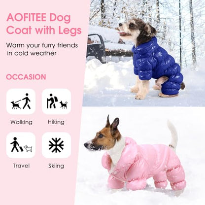 AOFITEE Dog Coat, Dog Winter Jacket, Fullbody Dogs Winter Coat Snowsuit, Waterproof Pet Puffer Jacket Snow Suit with Legs, Pet Fleece Vest, Cold Weather Coats for Small Dogs, Blue L - color: Blue, size: Large