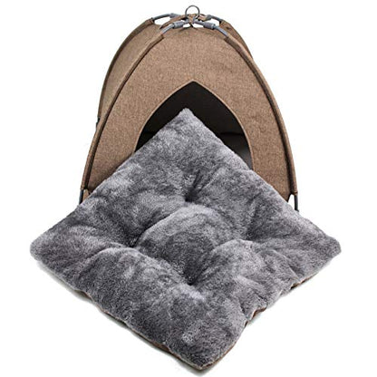 Winsterch Cat Bed Cave for Indoor Cats, Small Pet Tent Cave for Cats, Kittens, and Small Dogs, Warming Cat House with Removable Washable Cushion (18.5'‘ x 18.5’' x 15.8'', Brown) - color: W-Brown
