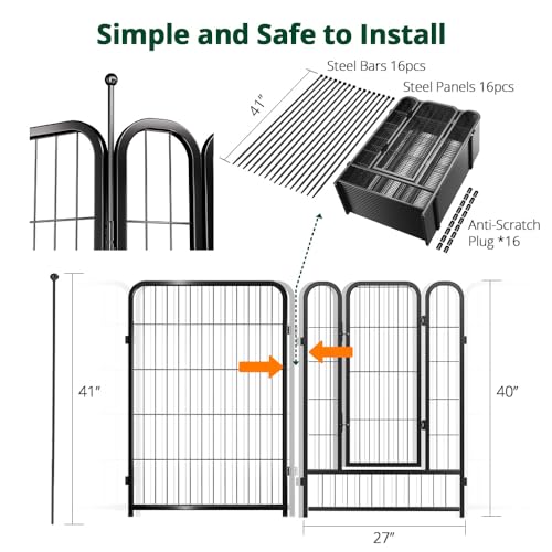 PawGiant Dog Fence Playpen 24”/32”/40” Indoor Outdoor for Small/Medium/Large Dogs, Metal Pet Puppy Cat Exercise Fencing Gate Crate Cage Outside RV, Camping, Yard, Garden (16 Panel, 27" W x 40" H) - style: 16 Panel