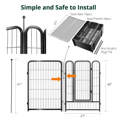 PawGiant Dog Fence Playpen 24”/32”/40” Indoor Outdoor for Small/Medium/Large Dogs, Metal Pet Puppy Cat Exercise Fencing Gate Crate Cage Outside RV, Camping, Yard, Garden (16 Panel, 27" W x 40" H) - style: 16 Panel