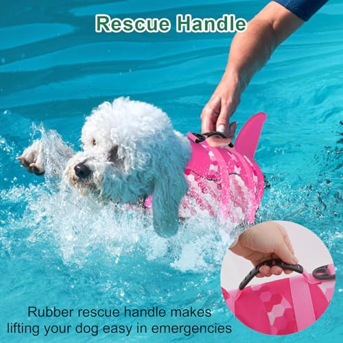 Shark Fin Dog Life Jacket High Buoyancy, Adjustable Dog Life Vest with Quick Release Buckles & Rescue Handle for Swimming Boating, Small Medium Large Dogs - color: Shark-Gradient Pink, size: X-small